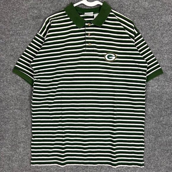 Vintage 90s Striped Green Bay Packers Men's Short Sleeve Polo Shirt L - Picture 1 of 6